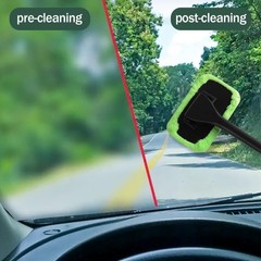 Microfiber Window Cleaner Tool with 4 Washable Pads and Extended Handle for Car