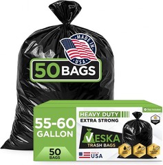 Veska 55 Gallon Trash Bags Heavy Duty, (Value-Pack 50 Count w/Ties) 55-60 Gallon