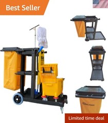 Efficient Black Cleaning Cart with 25-Gallon Waste Bag & Easy Mobility System