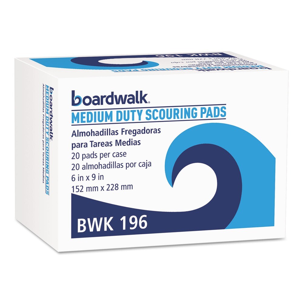 Boardwalk 196 6 in. x 9 in. Medium Duty Scour Pad – Green (20/Carton) New