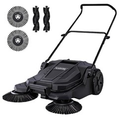 GARVEE Walk-Behind Hand Push Floor Sweeper 26” Width 5 Gallon Waste Container
