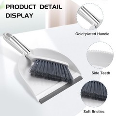 NACENA Mini Broom and Dustpan Set, Small Dust Pan 1 Pack, Grey & White
