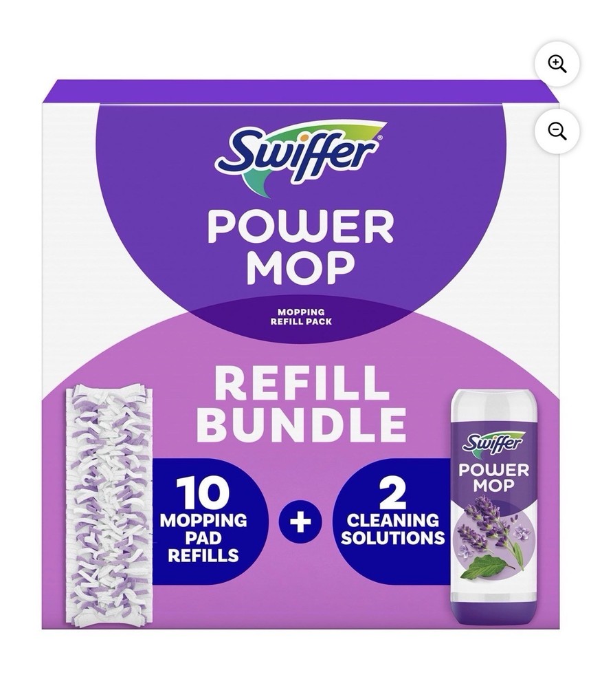 Swiffer Power Mop Wet Pad Refill Bundle, 10 Pads & 2 Solutions, White/Purple