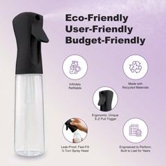 2 Pack Spray Bottles for Hair – Continuous Water Mister 10.1 oz, Ebony