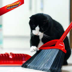 O-Cedar Pet Pro Broom with Step-On Dustpan | PowerCorner Broom, Red