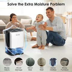 Home Dehumidifier for Bedroom 30oz Tank 300 Sq Ft Quiet Auto Shut-Off