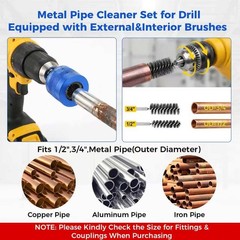 Asherxin 1/2″ & 3/4″ Copper Pipe Cleaner Set for Drill with & 3/4″, Blue