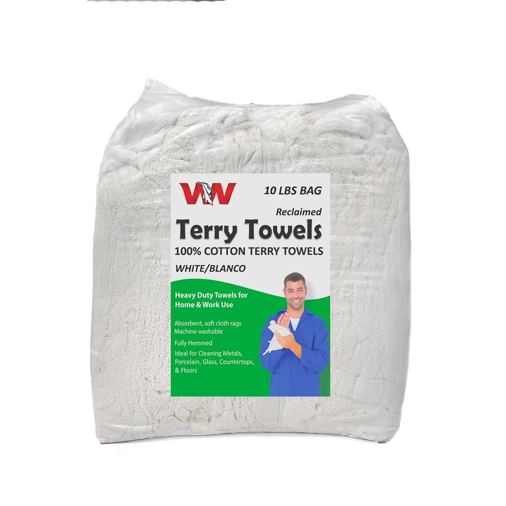 White Terry Towel 100% Cotton Cleaning Rags-10 lbs. Bag- Multipurpose Cleaning
