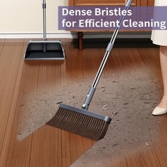 Broom and Dustpan Set, 51.6″ Long Handle with Combo Set Gray