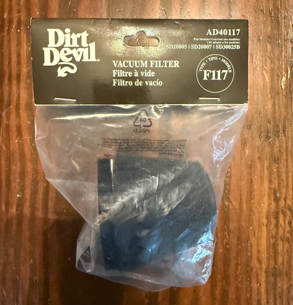 NEW Genuine Dirt Devil F117 Filter Washable Reusable AD40117 SEALED SD20005