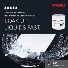 WypAll® PowerClean™ L40 Extra Absorbent Towels, Jumbo Roll (750/Roll), 05007