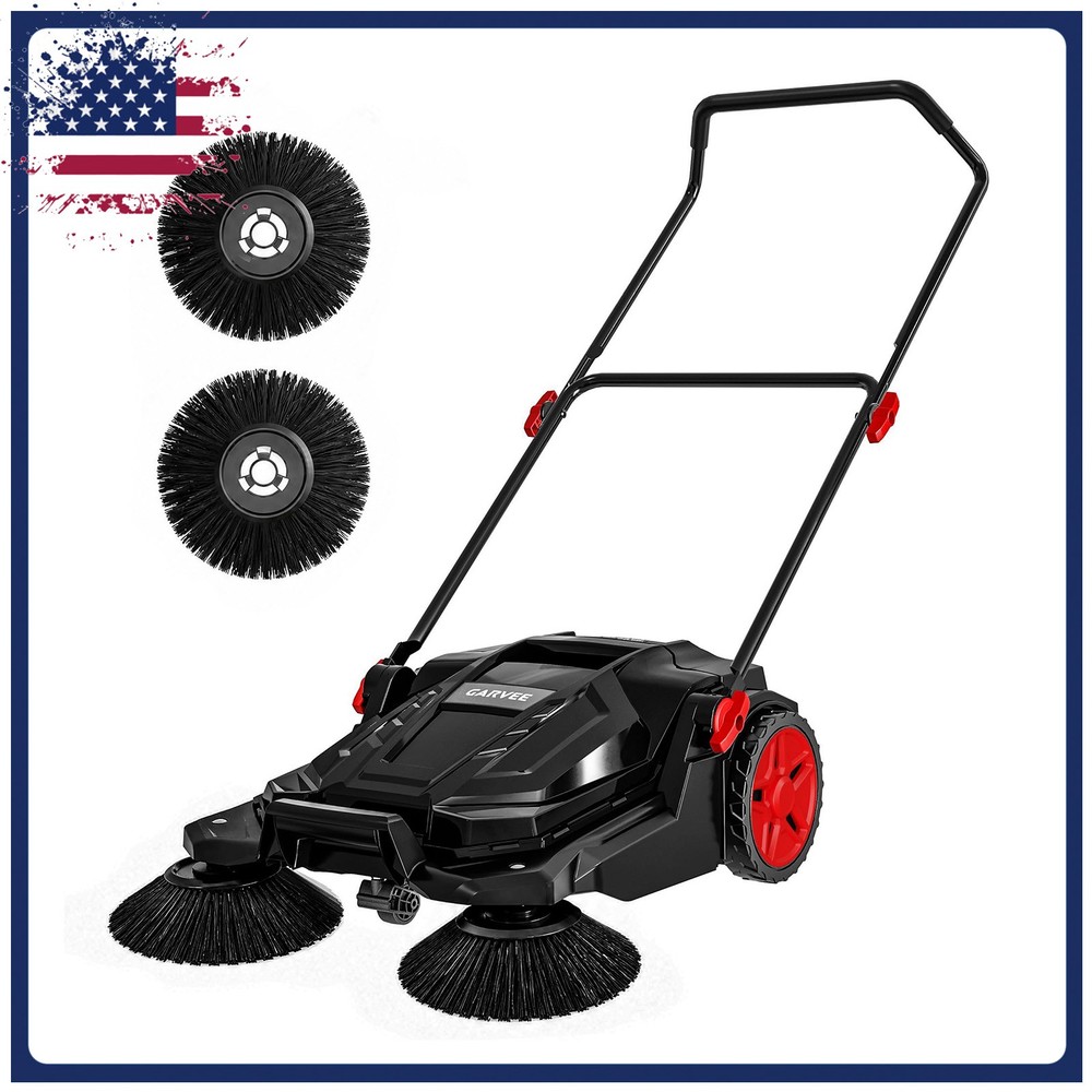 Walk-Behind Hand Push Floor Sweeper, 25.6 Inch Wide Heavy Duty Yard Sweeper
