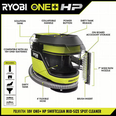 ONE+ HP 18V Cordless Swiftclean Mid Size Spot and Carpet Cleaner (Tool Only)