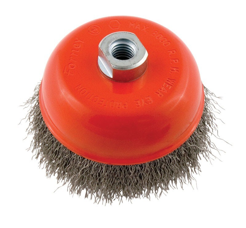 Forney 5″ Diameter X 5/8″ Crimped Steel Cup Brush Max 8000 rpm 11 Threaded Arbor