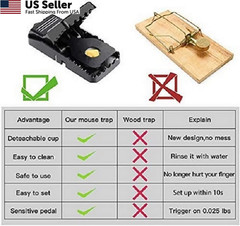 Mouse Trap, Small Mice Trap Indoor Quick Effective Sanitary M01-12Pack, Black