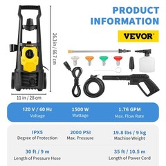 Electric Pressure Washer, 2000 PSI Max. 1.76 GPM Power Washer w/ 30 ft Hose DJYC