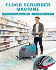 16″ Walk-behind Floor Scrubber Dryer Machine 24000 Sqft/h 11 Gal 24″ Squeegee