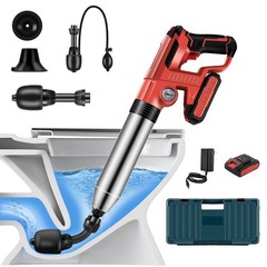 Electric Toilet Plunger，Drain Clog Remover Tools,High Pressure 1 Battery RED