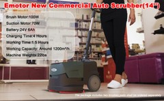 Emotor14 Inch Portable Ultra-Lightweight Floor Scrubber Dryer Machine Dual Brush