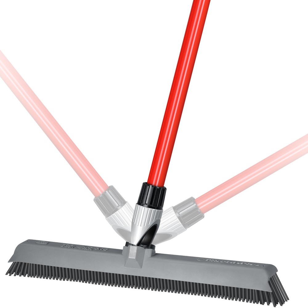 2-in-1 Silicone Rubber Broom Carpet Rake and 1 Piece Long Handle, Gray