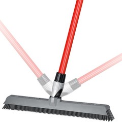 2-in-1 Silicone Rubber Broom Carpet Rake and 1 Piece Long Handle, Gray