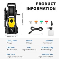 2000 PSI Electric Pressure Washer 1.65 GPM 30ft Hose 5 Nozzles Foam Cannon
