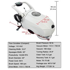 Automatic Floor Scrubber & Dryer (110V, 750W / 1.0HP, 16.3″ Brush Width)
