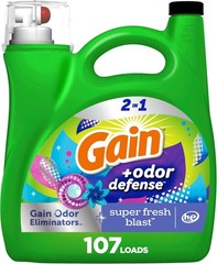 Gain + Odor Defense Liquid Laundry Detergent, Super Fresh Blast Scent, 107 Loads