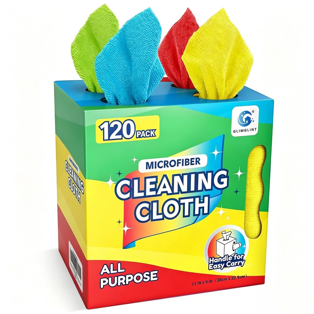 GLIMGLINT Microfiber Cleaning Cloth 120 11 inches x 9 inches, Multicolor