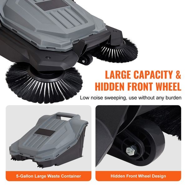 25.6-Inch Hand-Push Floor Sweeper for Efficient Yard and Garage Cleaning
