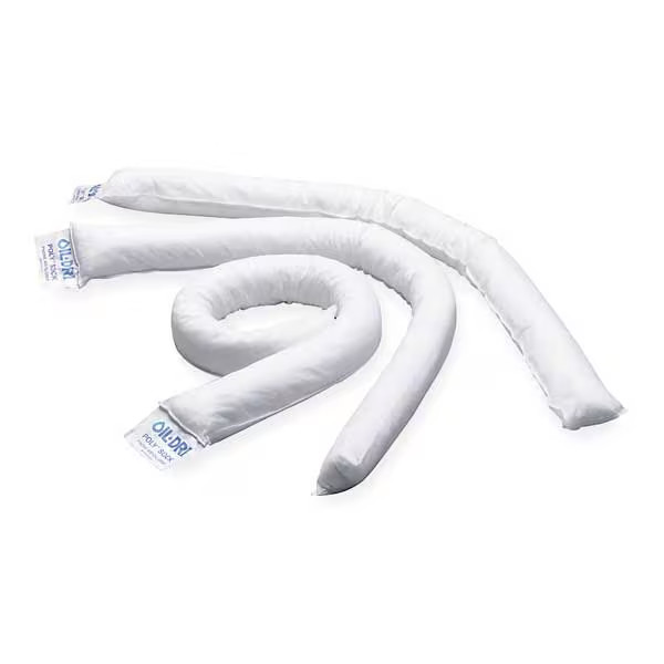 Oil-Dri Sorbent Sock, 12 gal, 3 in x 48 in, Oil, White, 12 PK L90898 Oil-Dri