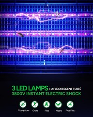 Buzbug Led Bug Zapper Indoor 3800V High-Voltage 3 Led Bulbs Up To 50000 Hours