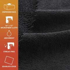 Arkwright Smart Rags Microfiber Cleaning Cloths, Pack of 50 12 x 12 in, Black