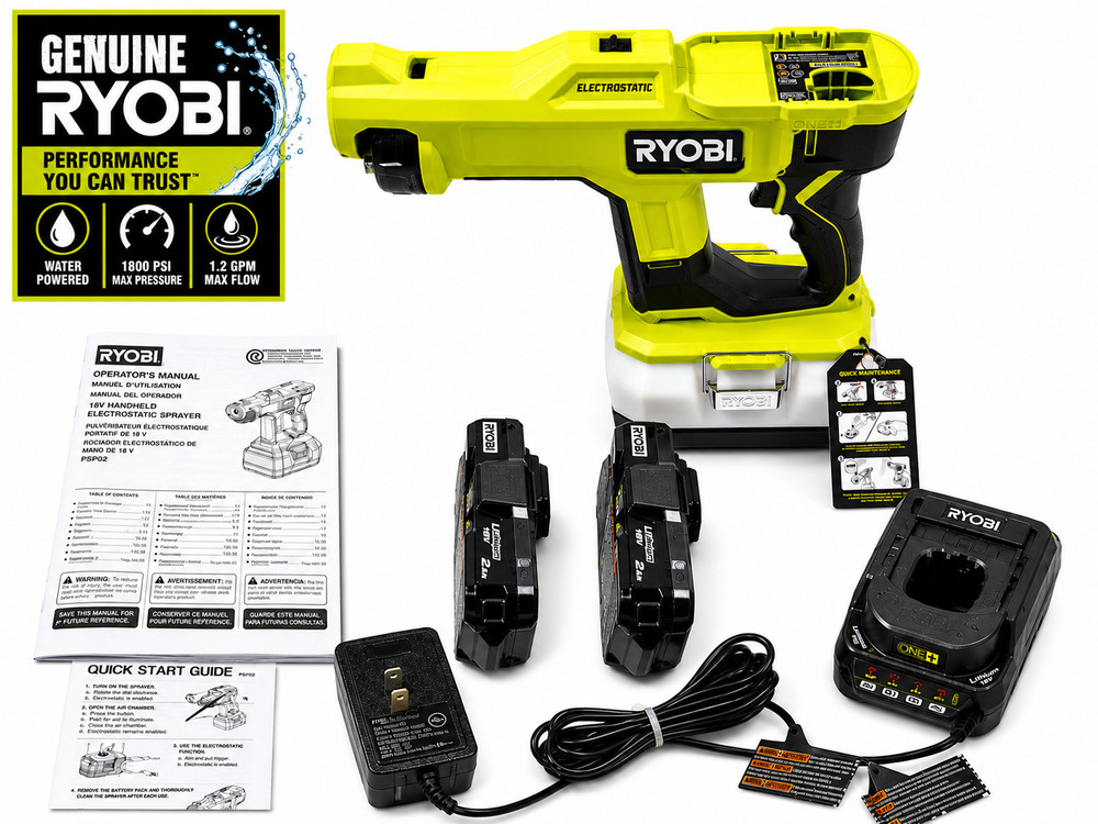 RYOBI 18V Cordless Electrostatic Disinfectant Sprayer Fogger 2 Batteries NEW OEM