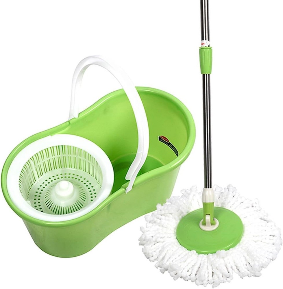Tekno Green Spin Mop Genie w/ Removable Mop Head Drain Bucket New w/o Box
