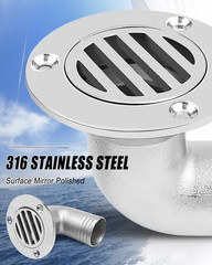 Boat Deck Floor Drain, 1-1/2 Inch (38Mm) 90 Degree Marine 316 Stainless Steel He