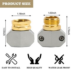 Hourleey Garden Hose Repair Kit, 2 Sets Aluminum Alloy 2 Set, Silver, Gold