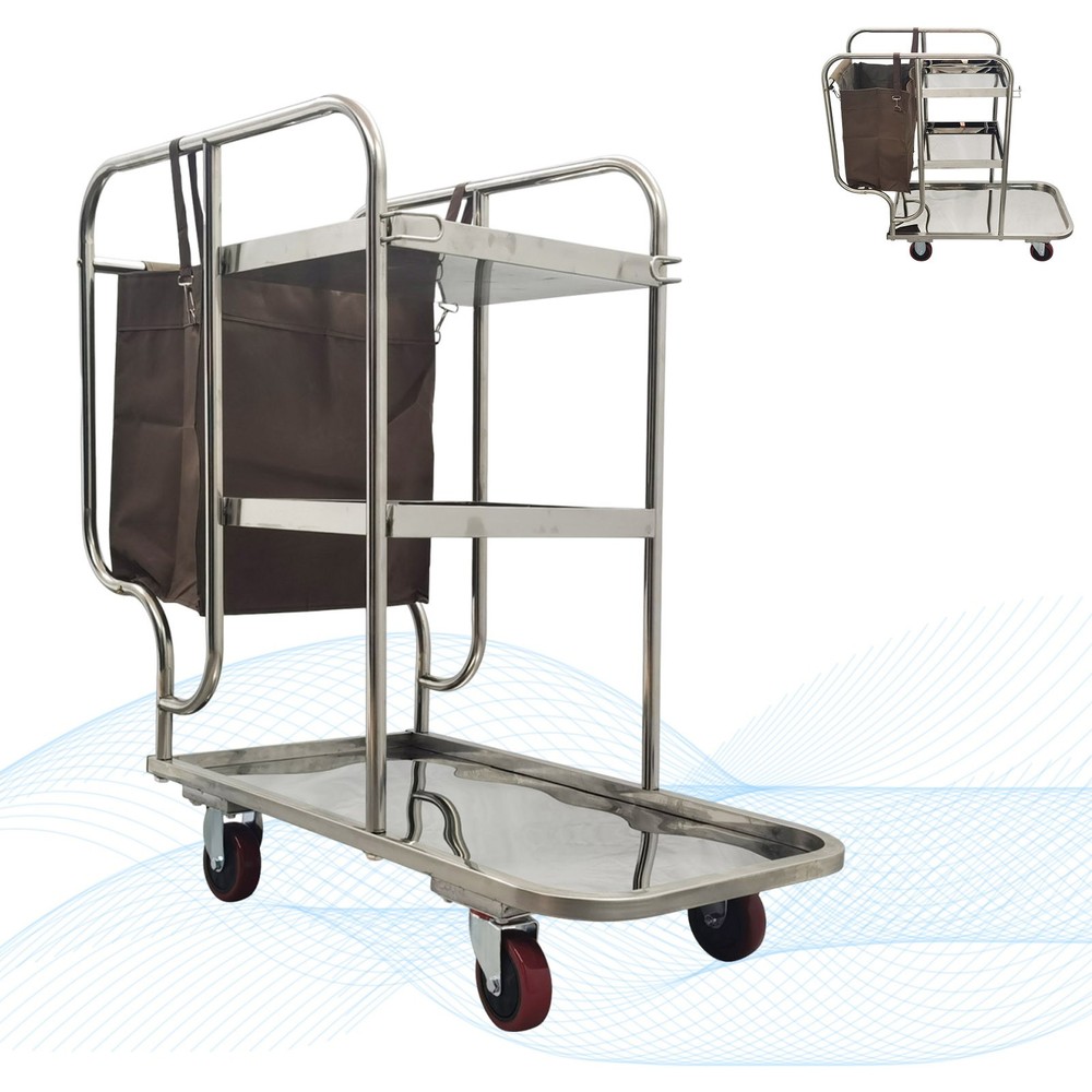 3 Shelf Multi-purpose Cleaning Vehicle Janitor Cart With Oxford Bag 220LB