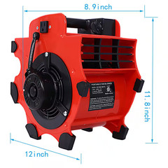 12 In. 3-Speed Heavy-Duty Portable Air Mover Floor Fan and Carpet Dryer in Red w