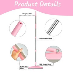 OOOFLOWER Multifunction Silicone Broom, 54 Inch Adjustable 54 inches, Pink