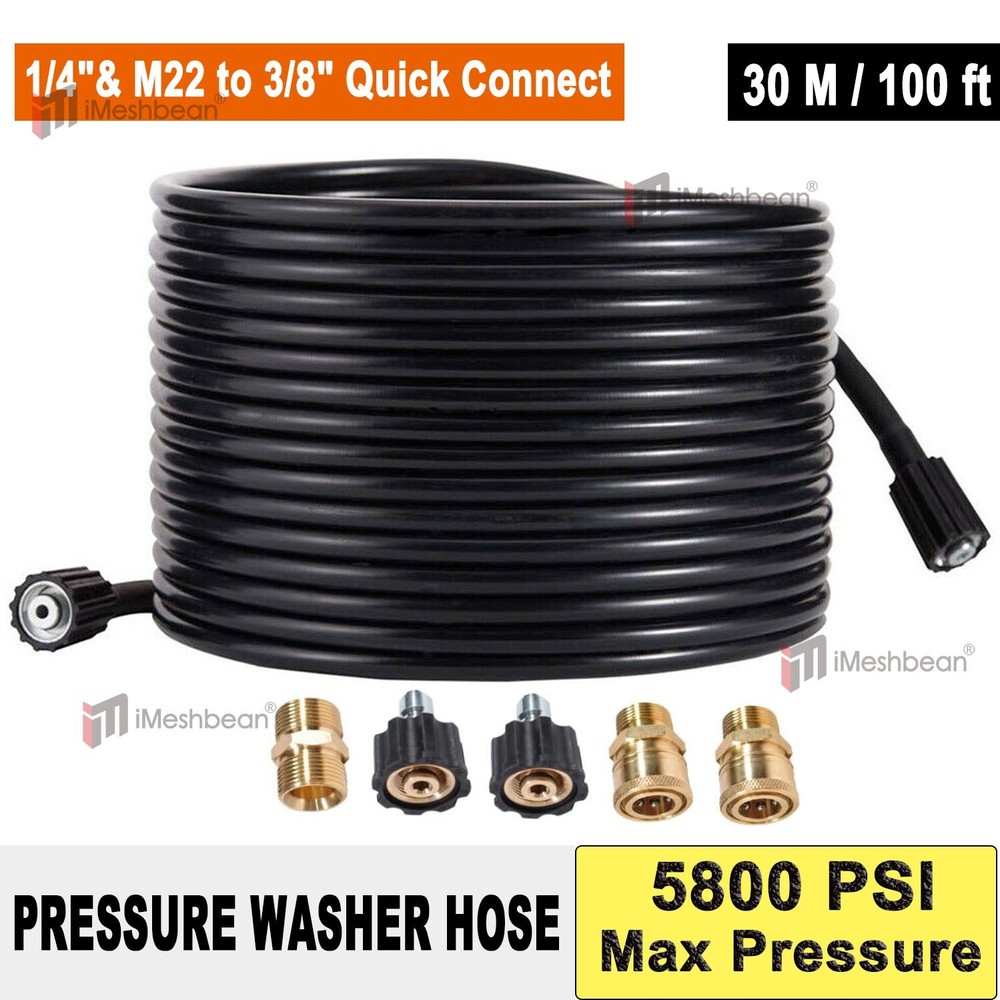 100 FT Pressure Washer Hose 1/4″ Replacement Power Wash Hose with Quick Connect