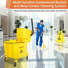 38 Qt Commercial Mop & Bucket Set with Side-Press Wringer, Wheels