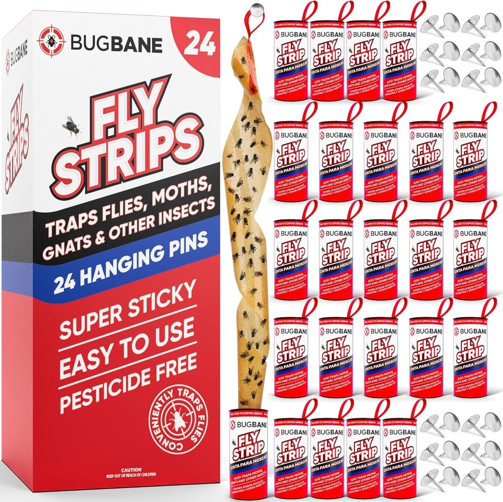 Fly Strips Indoor Sticky Hanging Trap 24 Pack Non Toxic Fly Paper