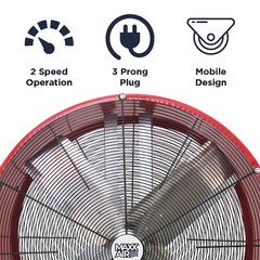 Maxx Air Bf36dd Red Barrel Air Circulator Fan, Mobile Mount, 36 In Blade Dia,