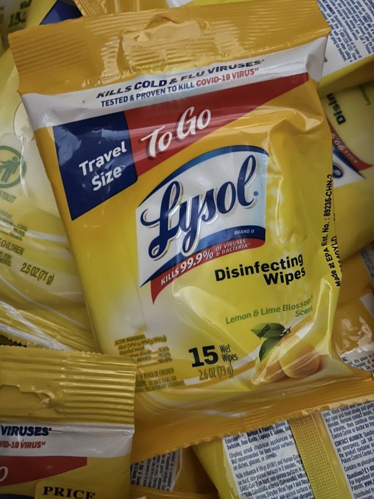 (10) Lysol To Go Disinfecting Wipes Lemon Lime Scent 15 Per Pack Car Travel