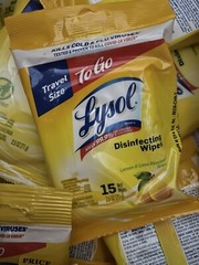 (10) Lysol To Go Disinfecting Wipes Lemon Lime Scent 15 Per Pack Car Travel