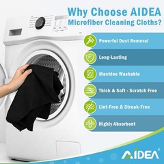 AIDEA Microfiber Cleaning Cloth Black 50PK, 11.5in.x11.5in.,