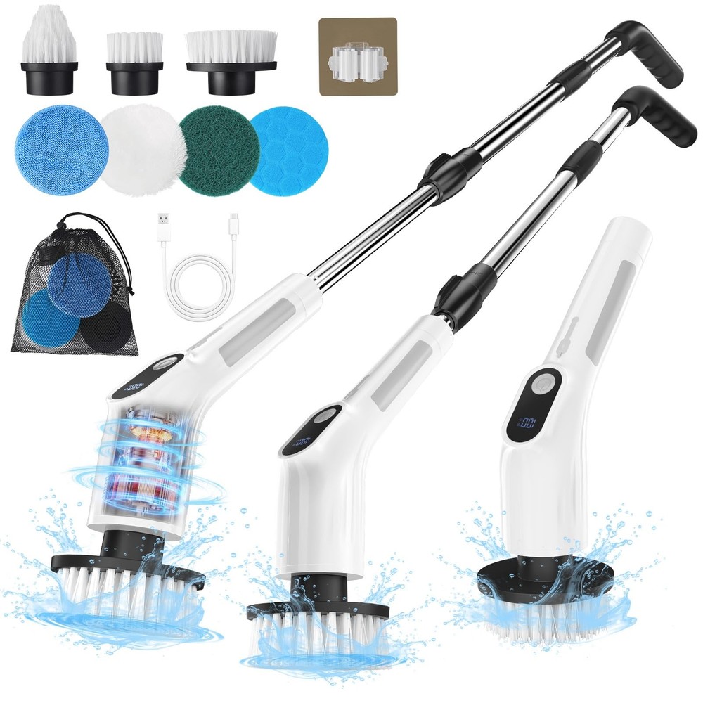 Electric Spin Scrubber for Cleaning – Upgraded Cordless Brush White