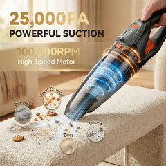 Handheld Vacuum Cordless, 25000Pa Powerful Suction Car Portable Orange