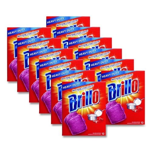 Brillo Steel Wool Soap Pads, 3 x 3, Gray/Pink, 12 Pads/Box, 12 Boxes/Carton
